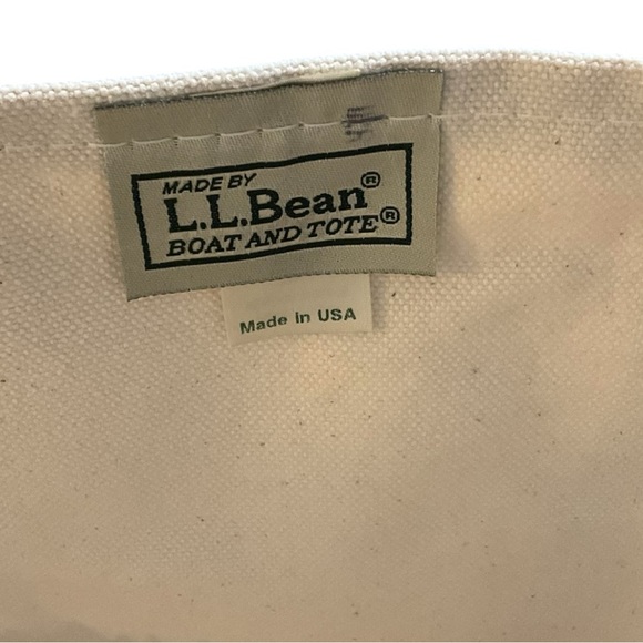 LL Bean Boat & Tote Vintage Canvas Bag Dog Chasing Ball Lake Dock Graphic LARGE - Picture 7 of 7